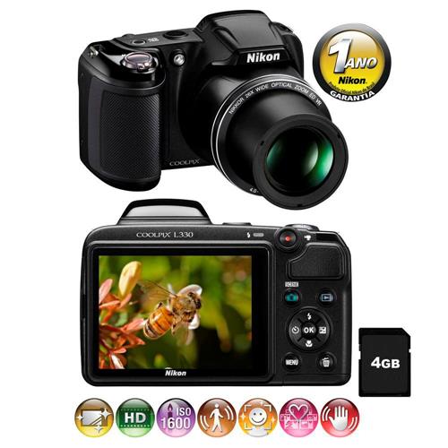 Câmera Digital Nikon Coolpix L330 Preta - 20.2 MP, LCD 3.0", Zoom