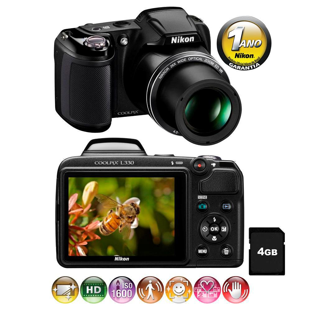 Câmera Digital Nikon Coolpix L330 Preta 20.2 MP, LCD 3.0", Zoom