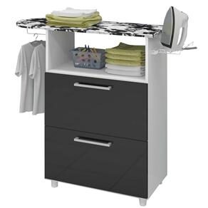 Mesa de Passar Roupa Ditália MP-300 c/ 2 Portas e Cabideiro - Branca/Preta