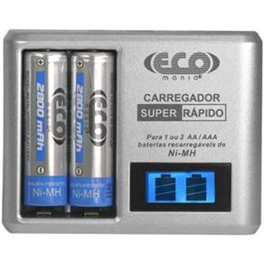Carregador Eco Mania Super Rápido Inteligente EM-BC99FAA com 2 Pilhas AA 2800MAH
