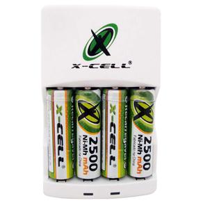 Carregador Rápido Bivolt X-Cell XC-02ONAA Branco c/ 4 Pilhas AA de 2500mAh