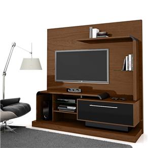 Estante Home Vamol Idea c/ Prateleira em Vidro - Imbuia/Preto Brilhante