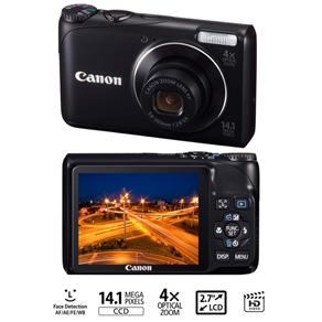 Câmera Digital Canon A2200 Preta c/ 14.1 MP, LCD 2.7", Zoom Óptico 4x, Pictbridge, Detector de Faces e Sorrisos