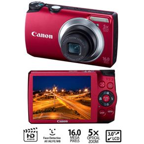 Câmera Digital Canon A3300IS Vermelha c/ 14.1MP, LCD 3.0", Zoom Óptico 5x, Vídeo em HD, Detector de Faces e Sorrisos