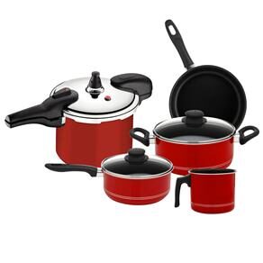 Conjunto de Panelas Tramontina Victoria Convida Antiaderente Starflon Plus Vermelho c/ Tampa de vidro - 5 Peças