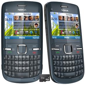 Celular Desbloqueado Claro Nokia C3 Grafite com Câmera 2MP, QWERTY, Wi-Fi, MP3, FM, Bluetooth, Fone de Ouvido e Cartão 2GB