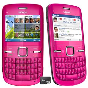 Celular Desbloqueado Claro Nokia C3 Rosa com Câmera 2MP, QWERTY, Wi-Fi, MP3, FM, Bluetooth, Fone de Ouvido e Cartão 2GB