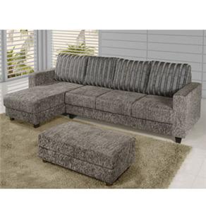 Sofá 3 Lugares American Comfort Madaloni + Chaise + Puff - Cinza/Prata