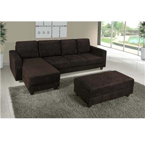 Sofá 3 Lugares American Comfort Madaloni + Chaise + Puff - Marrom
