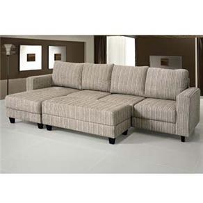 Sofá 3 Lugares American Comfort Madaloni + Chaise + Puff - Bege