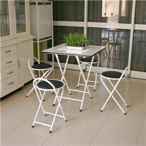 Conjunto de Mesa Metalmix Madeira com 4 Bancos Articuláveis - Branco/Preto