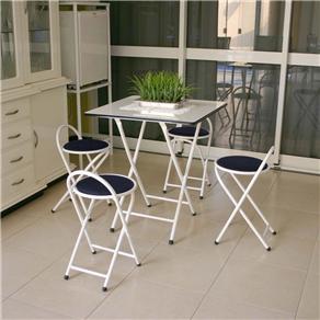 Conjunto de Mesa Metalmix Madeira com 4 Bancos Articuláveis - Branco/Azul