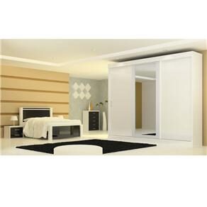 Guarda-Roupa Móveis Europa Rubi com 3 Portas Flex e Espelho Central - Branco/Preto