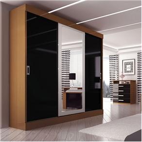 Guarda-Roupa Móveis Europa Rubi c/ 3 Portas e Espelho Central - Castanho/Preto