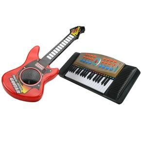 Guitarra e Teclado Homeplay Musical 2 em 1 6455 - Preto/Vermelho