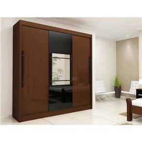 Guarda-Roupa Gelius Inovação c/ 3 Portas e Espelho - Amêndoa/Preto