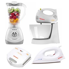 Conjunto Especial Mondial White Line II KT-19 (Sanduicheira S-03, Liquidificador NL-22, Batedeira B-05 e Ferro a Seco F-04)