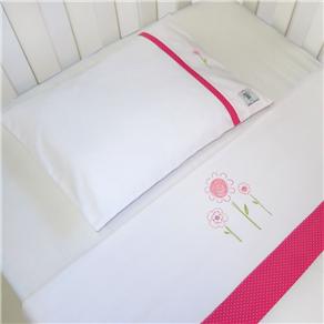 Conjunto de Lençóis para Berço Tribeca Padrão Americano com Jardim Pintado à Mão Rosa/Branco - 3 Peças