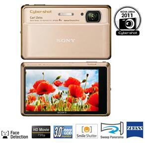 Câmera Digital Sony Cyber-shot DSC-TX100V/N Dourada c/ 16.2 MP, LCD 3.5", Foto Panorâmica 3D, Vídeo em Full HD, GPS, Smile Shutter e Face Detection