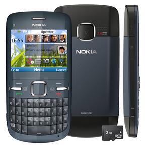 Celular Desbloqueado Claro Nokia C3 Grafite com Câmera 2MP, QWERTY, Wi-Fi, MP3, FM, Bluetooth, Fone de Ouvido e Cartão 2GB 