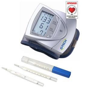 Aparelho de Pressão G-Tech Automático de Pulso BP3AF1-3 + Termômetro Clínico Premium Oval de Coluna de Mercúrio