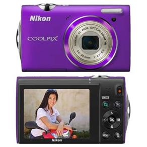 Câmera Digital Nikon Coolpix S5100 Violeta c/ 12.2MP, LCD 2,7", Zoom Óptico 5x, Detector de Faces/Sorrisos e Vídeos em HD (720p)
