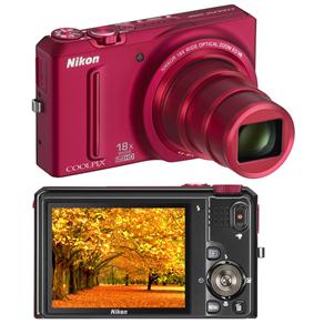 Câmera Digital Nikon Coolpix S9100 Vermelha c/ 12.1 MP, Zoom Óptico 18x, LCD 3.0", Modo Panorama, Saída HDMI e Vídeos em Full HD