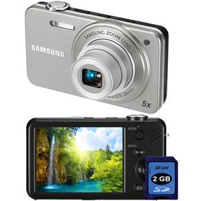 Câmera Digital Samsung ST90 Prata c/ 14.2MP, LCD 2.7", Zoom Óptico 5x, Vídeo em HD (720p), Detector de Faces e Sorrisos + Cartão 2GB