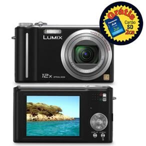 Câmera Digital Panasonic DMC-ZS1PU Preto c/ 10.1MP, Zoom Óptico 12x, LCD 2,7", Reconhecimento de Faces e Cartão 2GB