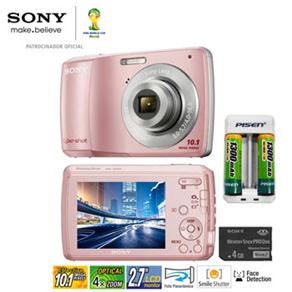 Câmera Digital Sony Cyber-shot DSC-S3000/P Rosa 10.1MP, LCD 2.7", Zoom Óptico 4x, Foto Panorâmica, Smile Shutter + Cartão 4GB + Carregador
