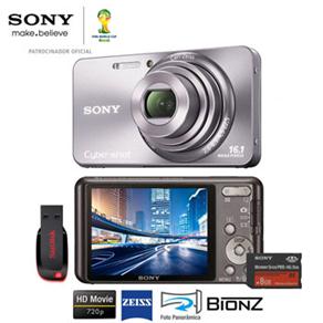 Câmera Digital Sony Cyber-shot DSC-W570/S Prata 16.1 MP, LCD 2.7", Foto Panorâmica, Vídeos HD, Smile Shutter, Face Detection + Pen Drive 4GB