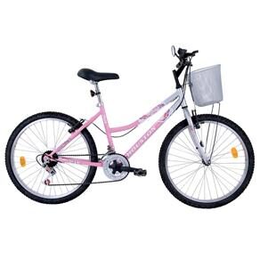 Bicicleta Aro 24 Houston Bristol Peak BR24PKJ 21 marchas c/ Cesta - Prata/Rosa Munique