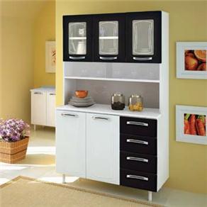 Cristaleira Colormaq Eclipse Plus com 5 Portas e 4 Gavetas - Branco/Preto