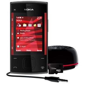 Celular Desbloqueado TIM Nokia X3 Preto/Vermelho, Câmera 3.2MP, MP3, Bluetooth, Cartão 2GB e Caixa de Som MD-9 