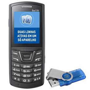 Celular Desbloqueado Samsung Duos Lite E2152 Preto c/ Dual Chip, Câm., MP3, FM, Bluetooth, Fone + Pen Drive Kingston Data Traveler 101 G2 4GB Azul 