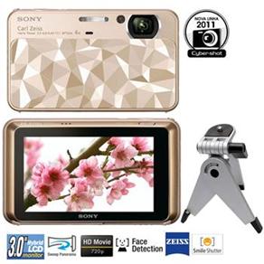 Câmera Digital Sony Cyber-Shot Desire DSC-T110D/N Dourada 16.1 MP, LCD 3", Foto Panorâmica, Smile Shutter e Face Detection + Mini Tripé D- Concepts