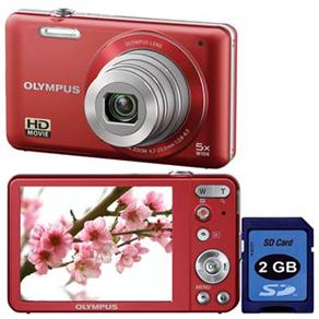 Câmera Digital Olympus VG-120 Vermelha c/ 14 MP, Zoom Óptico 5x, LCD 3.0", Detecção de Faces e Pictbridge + Cartão SD 2GB