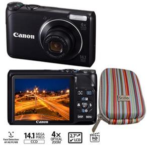 Câmera Digital Canon A2200 Preta com 14.1 MP, LCD 2.7", Zoom Óptico 4x, Pictbridge, Detector de Faces e Sorrisos + Bolsa Stillo Colors 101-1