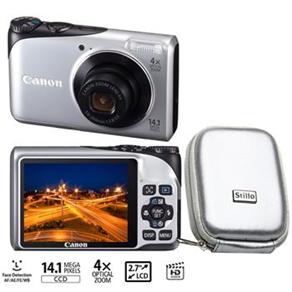 Câmera Digital Canon A2200 Prata com 14.1 MP, LCD 2.7", Zoom Óptico 4x, Pictbridge, Detector de Faces e Sorrisos + Bolsa Stillo ST 01 - Prata