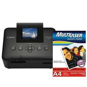 Impressora Fotográfica Canon CP800 compacta c/ visor inclinável + Glossy Paper Multilaser PE002 A4 150g c/ 10 Folhas - Branco