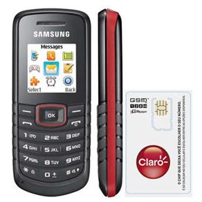 Celular Desbloqueado Claro Samsung E1086 Vermelho/Preto c/ Rádio FM + Chip Único Claro Pré-Pago