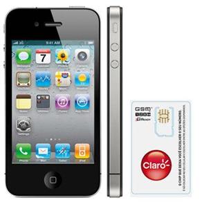 iPhone 4 Apple 32GB Desbloqueado Claro c/ Câmera 5MP, 3G, MP3 Player, GPS, Wi-Fi, Bluetooth e 32GB de Memória + Chip Único Claro Pré-Pago