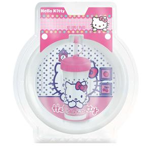 Kit Refeição Baby Go Hello Kitty Prato e Copo 2342 - Rosa/Branco