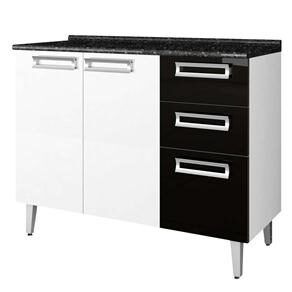 Gabinete Itatiaia Dakar c/ 3 Portas e 2 Gavetas - Branco/Preto