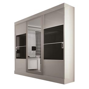 Guarda-Roupa Móveis Europa Eros Espelhado c/ 3 Portas 3817 - Branco/Preto