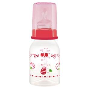 Mamadeira Nuk Decorada Vermelha c/ Bico de Silicone e Tampa Protetora Tam. 1 - 120 ml