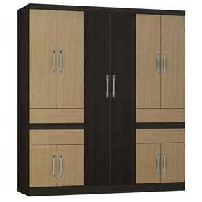 Guarda-Roupa Araplac Londres com 10 Portas e 4 Gavetas - Tabaco/Amêndoa