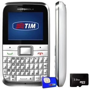 Celular Desbloqueado Motorola EX108 Motokey Mini Branco c/ Câmera 2MP, QWERTY, MP3, FM, Bluetooth, Fone de Ouvido e Cartão 2GB + Chip TIM Pré-pago