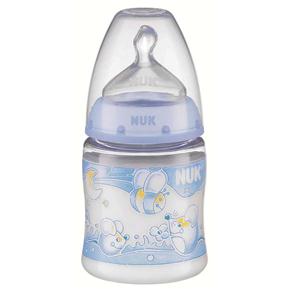 Mamadeira Nuk First Choice Rose & Blue Azul c/ Bico de Silicone e Tampa Protetora Tam. 1 - 150 ml