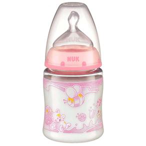 Mamadeira Nuk First Choice Rose & Blue Rosa c/ Bico de Silicone e Tampa Protetora Tam. 1 - 150 ml